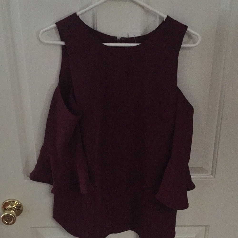 Ann Taylor Maroon open shoulder blouse